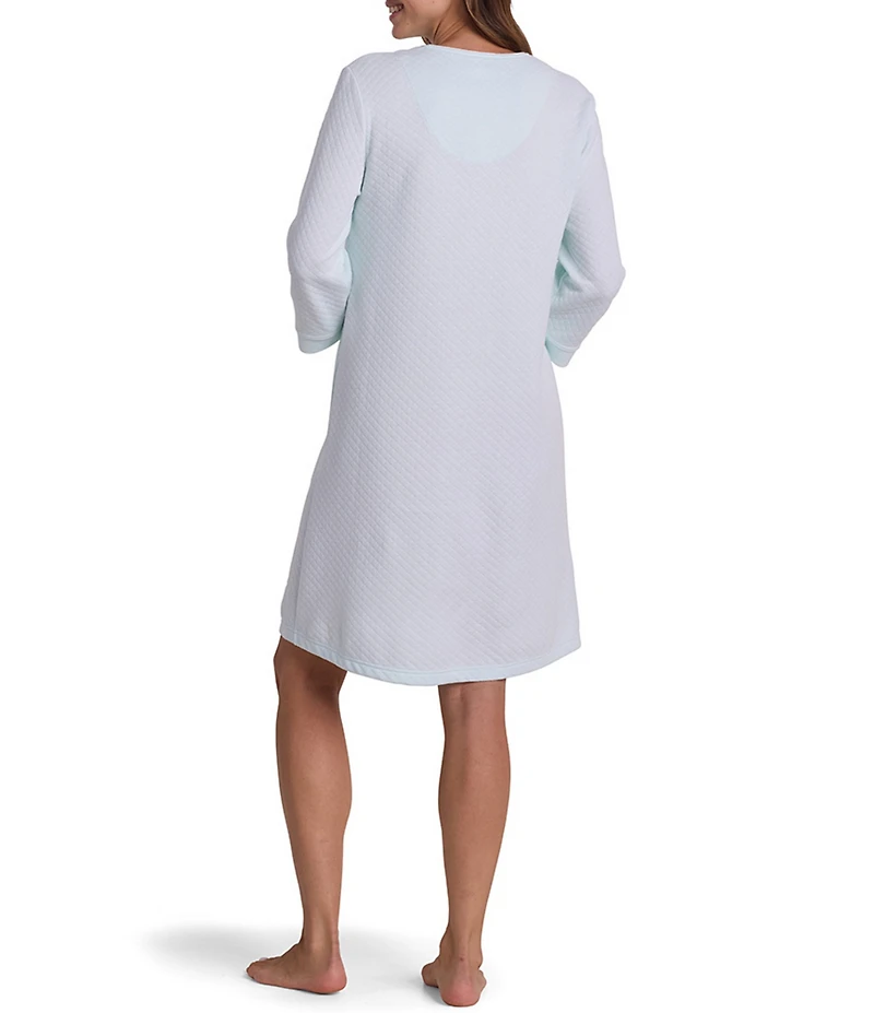 Miss Elaine Quilt-In-Knit Solid 3/4 Sleeve Short Snap Robe
