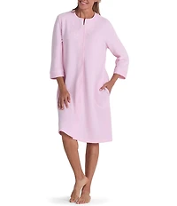 Miss Elaine Quilt-In-Knit Solid 3/4 Sleeve Short Snap Robe