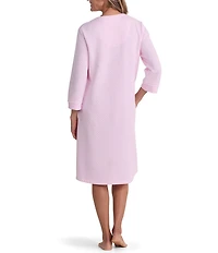 Miss Elaine Quilt-In-Knit Solid 3/4 Sleeve Short Snap Robe