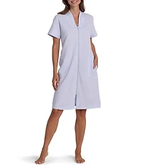 Miss Elaine Quilt In Knit Solid Short Sleeve Zip Robe