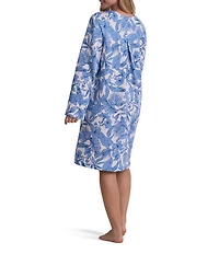 Miss Elaine Quilt In Knit Tropical Print Long Sleeve Round Neck Short Snap-Front Robe