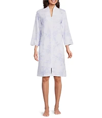 Miss Elaine Quilt-In-Knit Tulip Print 3/4 Sleeve Short Zip Robe