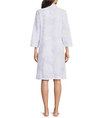Miss Elaine Quilt-In-Knit Tulip Print 3/4 Sleeve Short Zip Robe