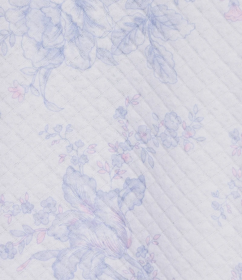 Miss Elaine Quilt-In-Knit Tulip Print 3/4 Sleeve Short Zip Robe