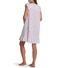 Miss Elaine Rose Print Short Sleeve Round Neck Cotton Seersucker Short Nightgown