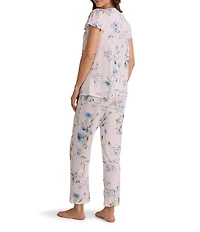 Miss Elaine Silky Knit Dogwood Stems Print Short Sleeve Sweetheart Neck Long Pajama Set