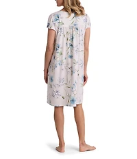 Miss Elaine Silky Knit Dogwood Stems Print Short Sleeve Sweetheart Neck Short Nightgown