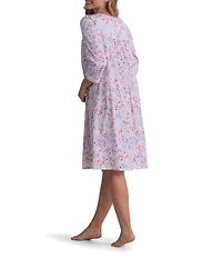 Miss Elaine Silky Knit Floral Print 3/4 Sleeve Scoop Neck Short Nightgown