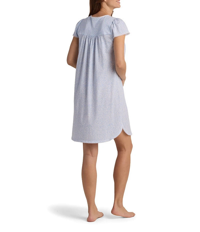 Miss Elaine Silky Knit Leaves & Stems Short Sleeve Round Neck Short Nightgown
