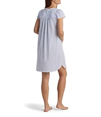 Miss Elaine Silky Knit Leaves & Stems Short Sleeve Round Neck Short Nightgown
