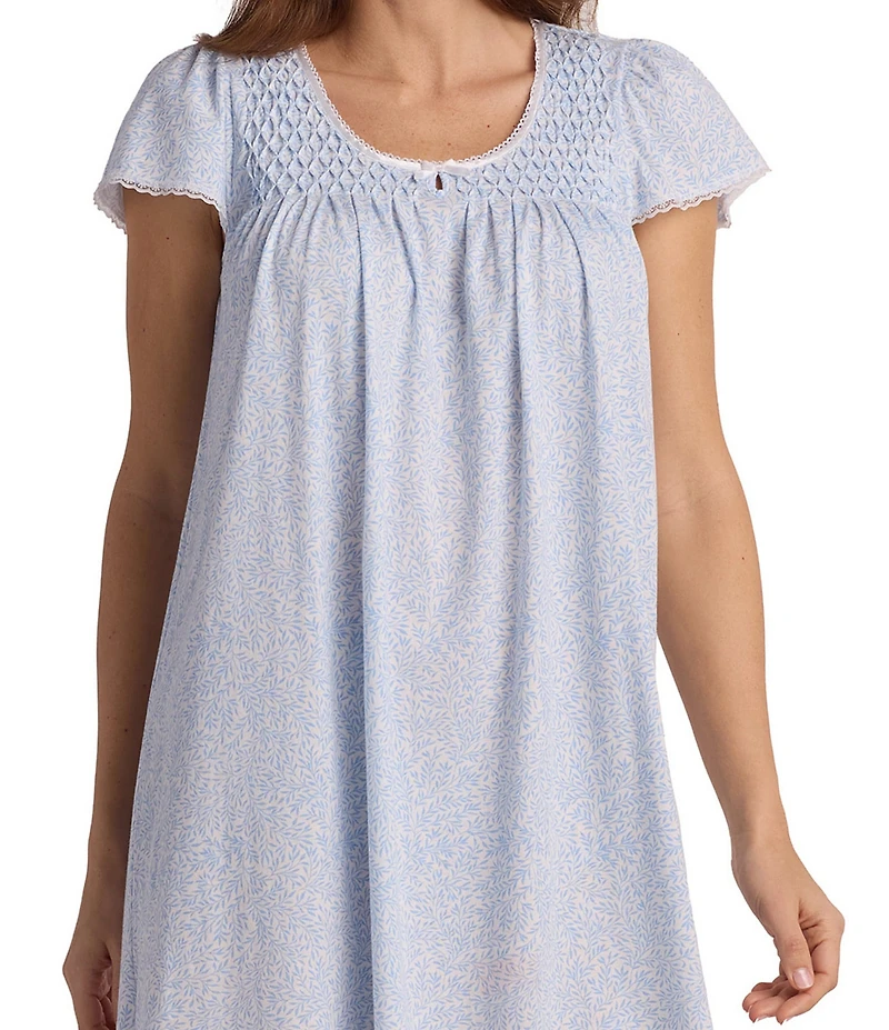 Miss Elaine Silky Knit Leaves & Stems Short Sleeve Round Neck Short Nightgown