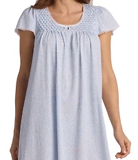 Miss Elaine Silky Knit Leaves & Stems Short Sleeve Round Neck Short Nightgown