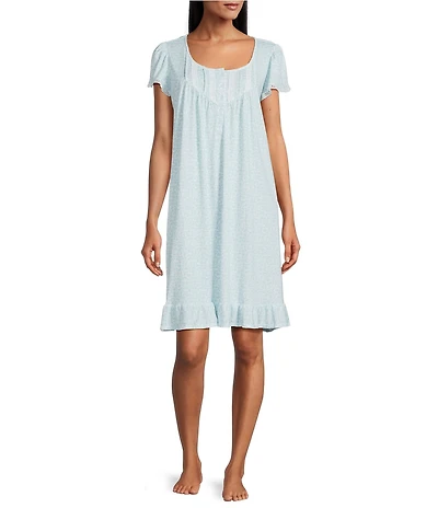 Miss Elaine Silky Knit Paisley Print Short Sleeve Round Neck Short Nightgown