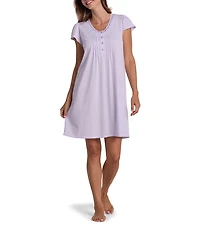 Miss Elaine Silky Knit Pointelle Short Sleeve V Neck Short Nightgown