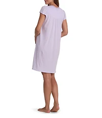 Miss Elaine Silky Knit Pointelle Short Sleeve V Neck Short Nightgown