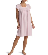 Miss Elaine Silky Knit Short Sleeve Square Neck Short Nightgown