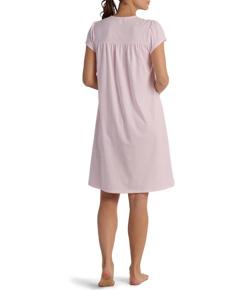 Miss Elaine Silky Knit Short Sleeve Square Neck Short Nightgown