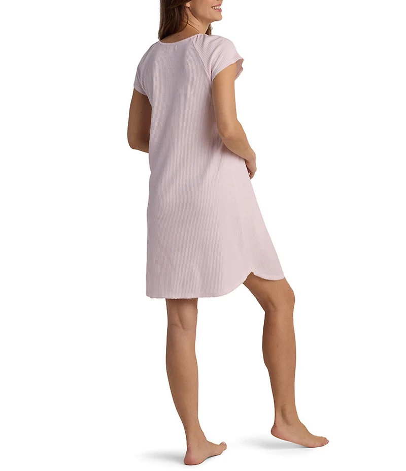 Miss Elaine Silky Knit Short Sleeve V Neck Short Nightgown