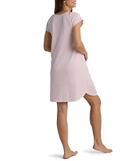 Miss Elaine Silky Knit Short Sleeve V Neck Short Nightgown