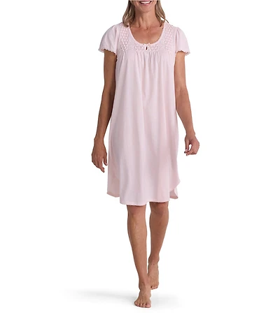 Miss Elaine Silky Knit Solid Short Sleeve Round Neck Short Nightgown