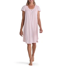 Miss Elaine Silky Knit Solid Short Sleeve Round Neck Short Nightgown