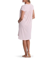 Miss Elaine Silky Knit Solid Short Sleeve Round Neck Short Nightgown