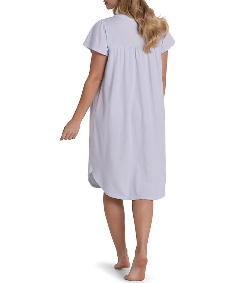 Miss Elaine Silky Knit Solid Short Sleeve V Neck Jersey Short Nightgown