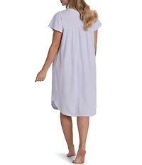 Miss Elaine Silky Knit Solid Short Sleeve V Neck Jersey Short Nightgown