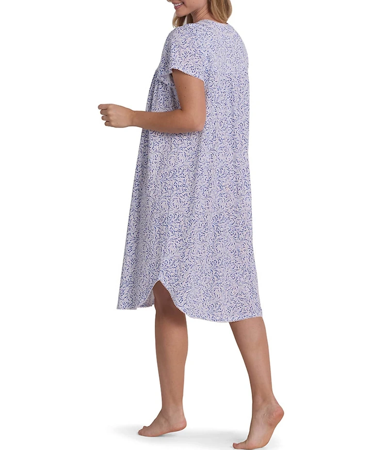 Miss Elaine Silky Knit Tiny Print Stem Short Sleeve V Neck Jersey Short Nightgown