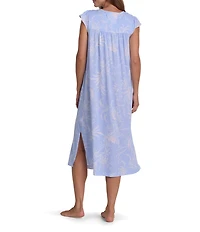 Miss Elaine Silky Knit Wildflower Print Cap Sleeve Round Neck Long Nightgown