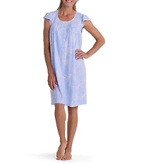 Miss Elaine Silky Knit Wildflower Print Short Sleeve Round Neck Short Nightgown