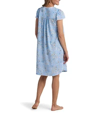 Miss Elaine Silkyknit Floral Print Short Sleeve Round Neck Short Nightgown