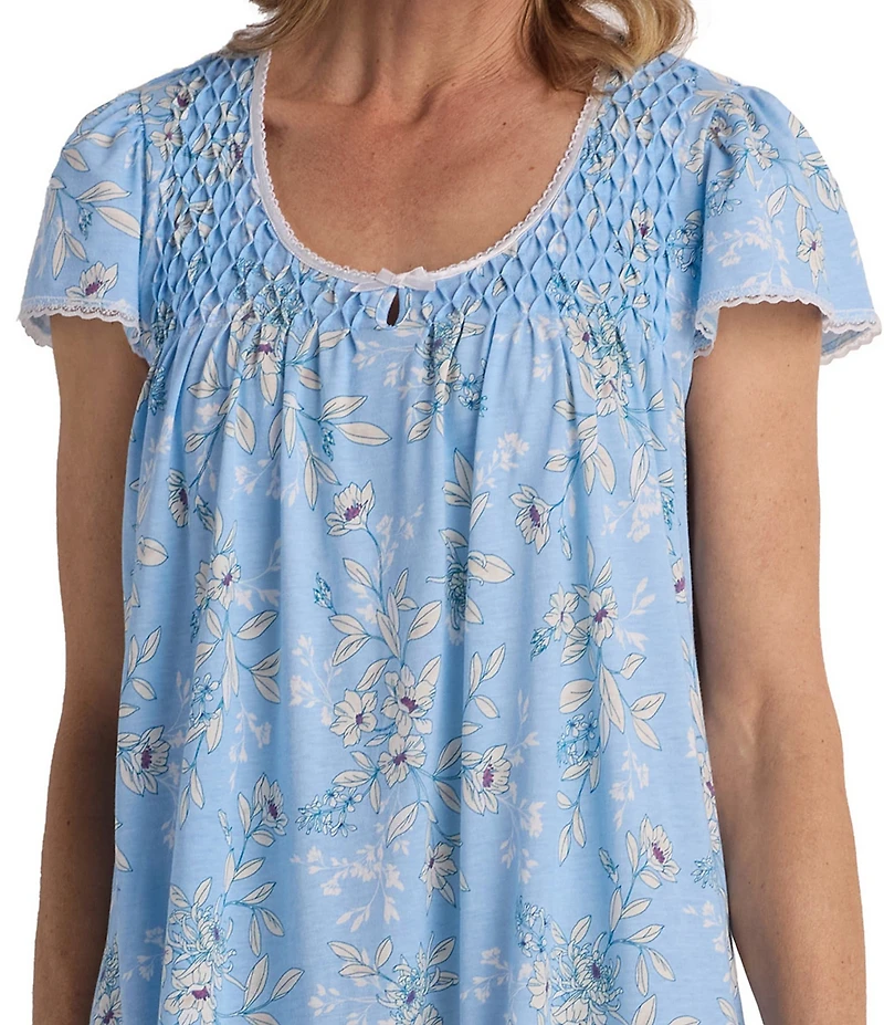 Miss Elaine Silkyknit Floral Print Short Sleeve Round Neck Short Nightgown
