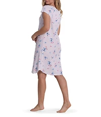 Miss Elaine Silkyknit Floral Print Short Sleeve V-Neck Short Nightgown
