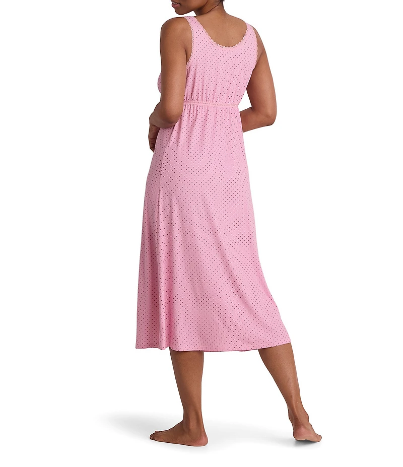 Miss Elaine Sofi Knit Dot Print Sleeveless V-Neck Long Nightgown