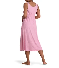 Miss Elaine Sofi Knit Dot Print Sleeveless V-Neck Long Nightgown