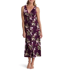 Miss Elaine Sofi Knit Wildflower Print Sleeveless V-Neck Long Nightgown