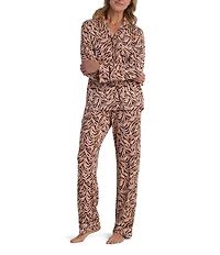 Miss Elaine Sofiknit Tiger Print Long Sleeve Notch Collar Long Knit Pajama Set