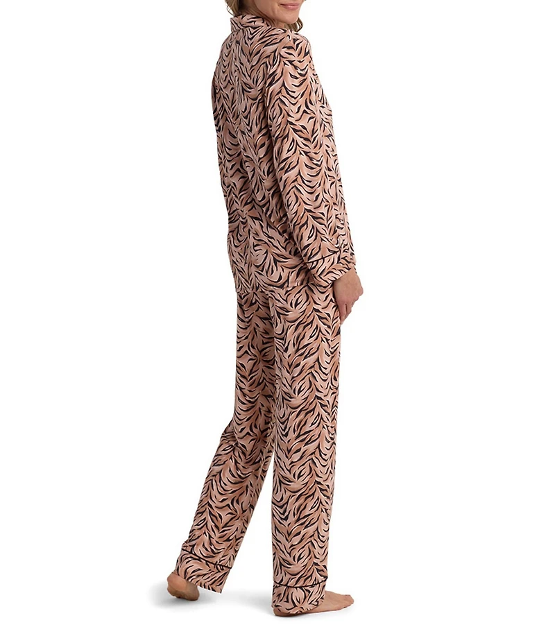 Miss Elaine Sofiknit Tiger Print Long Sleeve Notch Collar Long Knit Pajama Set