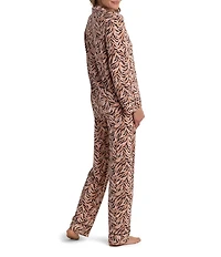 Miss Elaine Sofiknit Tiger Print Long Sleeve Notch Collar Long Knit Pajama Set
