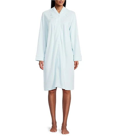 Miss Elaine Solid Brushed Waffle Long Sleeve V-Neck Short Snap-Front Robe