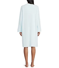 Miss Elaine Solid Brushed Waffle Long Sleeve V-Neck Short Snap-Front Robe