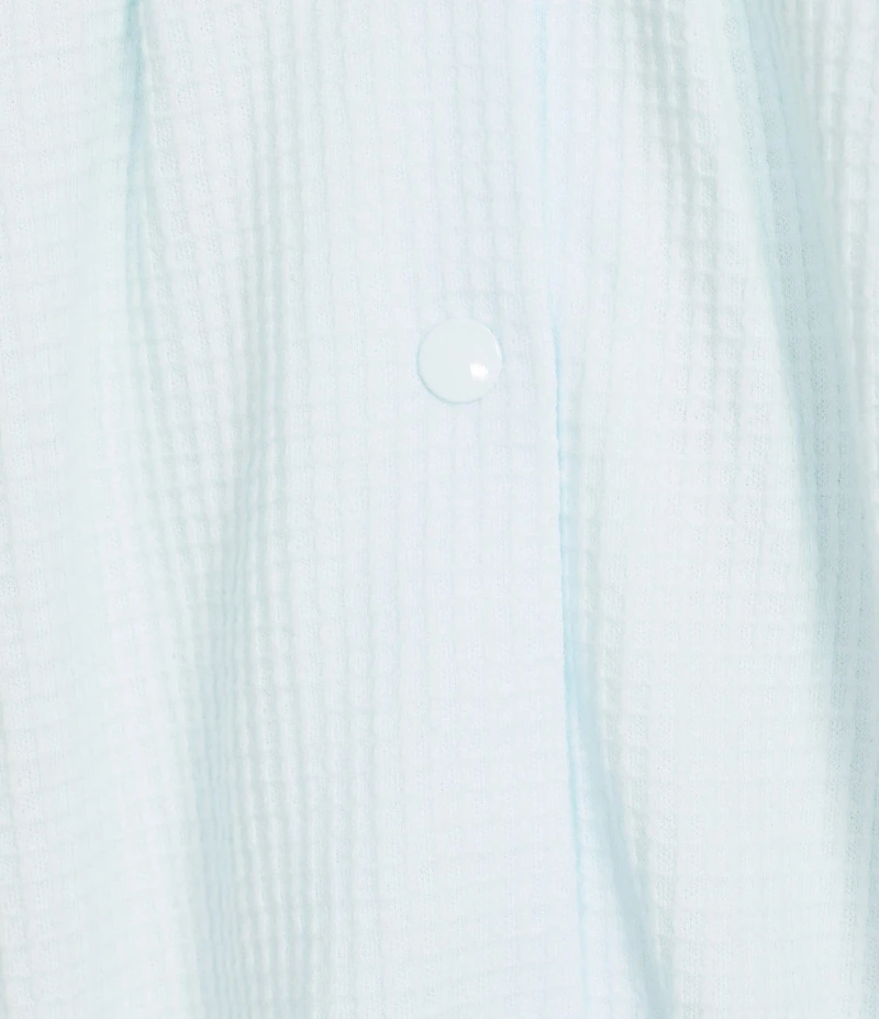 Miss Elaine Solid Brushed Waffle Long Sleeve V-Neck Short Snap-Front Robe