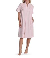Miss Elaine Solid Short Sleeve French Terry Knit Short Zip Robe