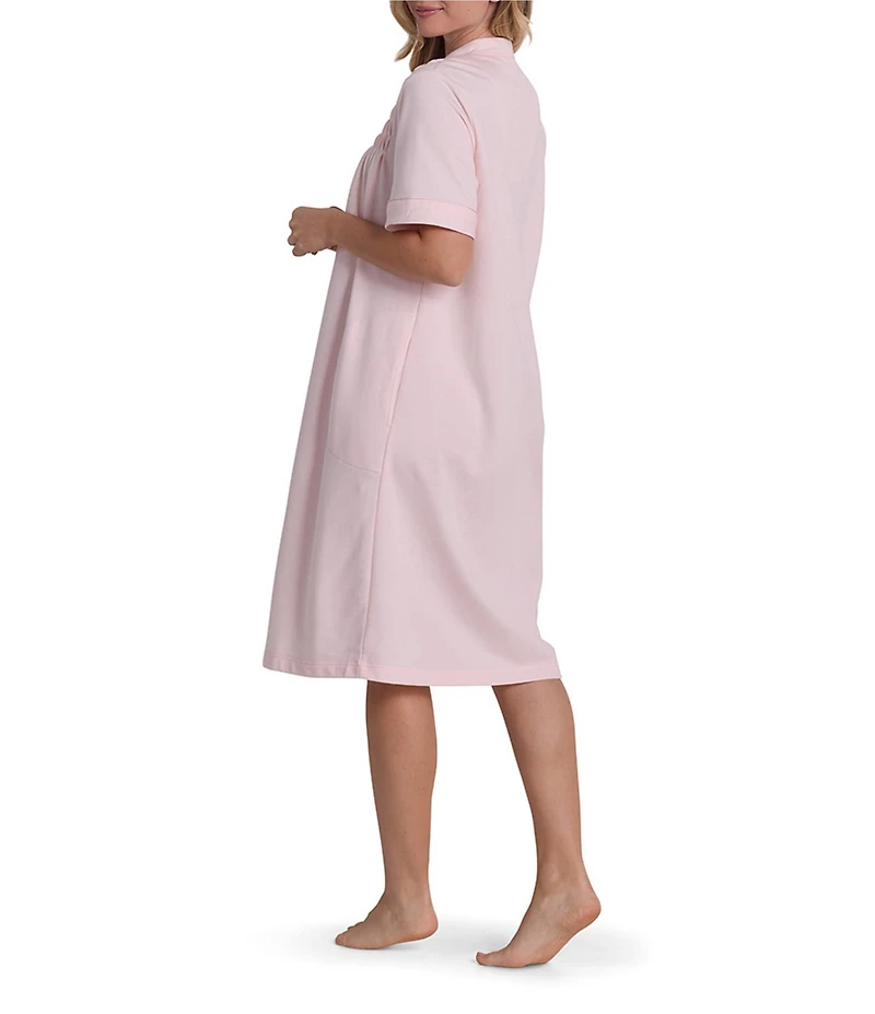 Miss Elaine Solid Short Sleeve French Terry Knit Short Zip Robe