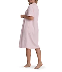 Miss Elaine Solid Short Sleeve French Terry Knit Short Zip Robe