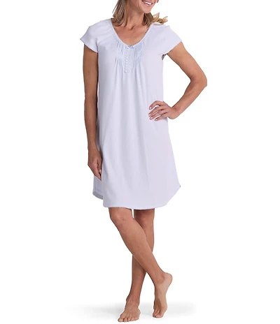 Miss Elaine Solid Short Sleeve V-Neck Silky Knit Short Nightgown