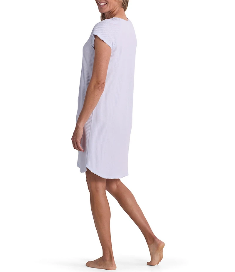 Miss Elaine Solid Short Sleeve V-Neck Silky Knit Short Nightgown