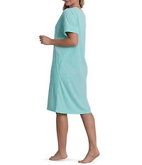 Miss Elaine Solid Terry Knit Short Sleeve V-Neck Short Snap Robe