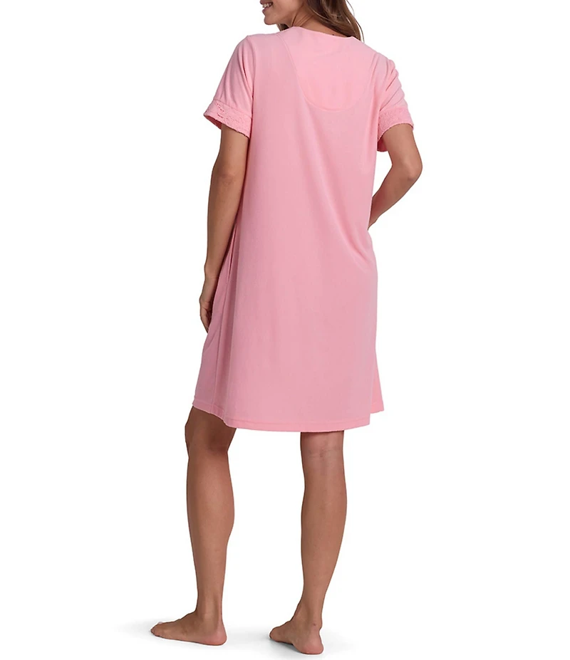 Miss Elaine Solid Terry Knit Short Sleeve V-Neck Short Snap Robe